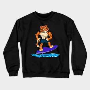 Tiger surfer on hydrofoil surfboard Crewneck Sweatshirt